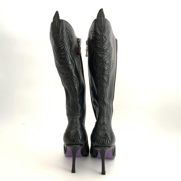 Suzanne Somers Leather Tall Floral Accents Wide Width Boots 6.5W - Picture 7 of 11